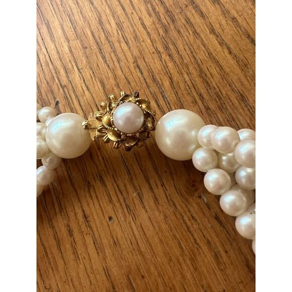 Vtg DELILLO Long Necklace Multi Strand Faux Pearl Beads String Knotted Signed - Picture 5 of 10